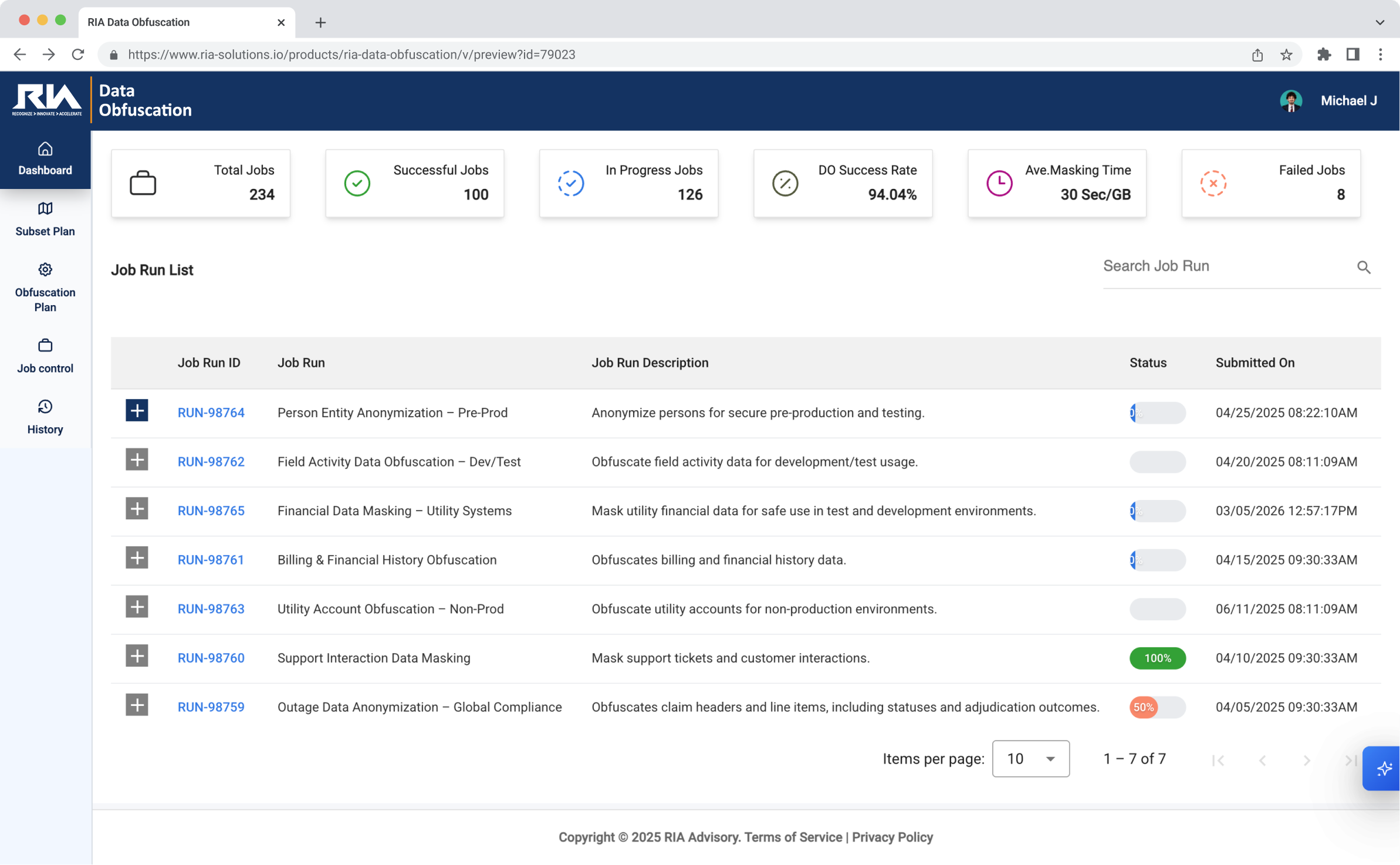 Data Obfuscation product interface