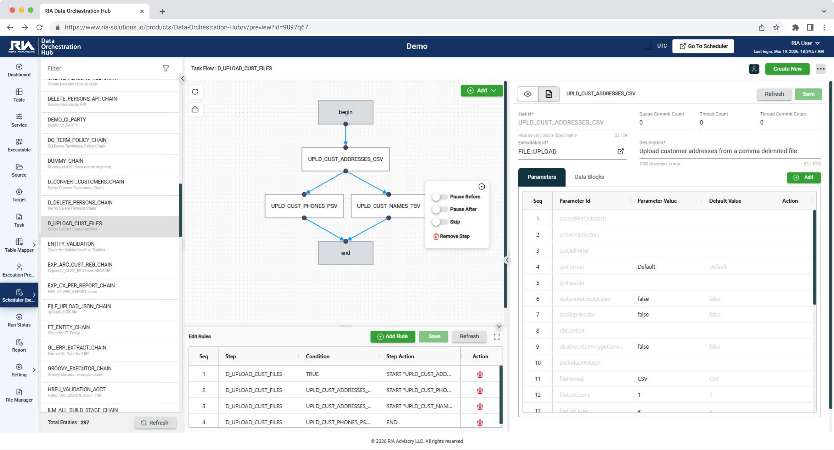 Data Orchestration Hub product interface