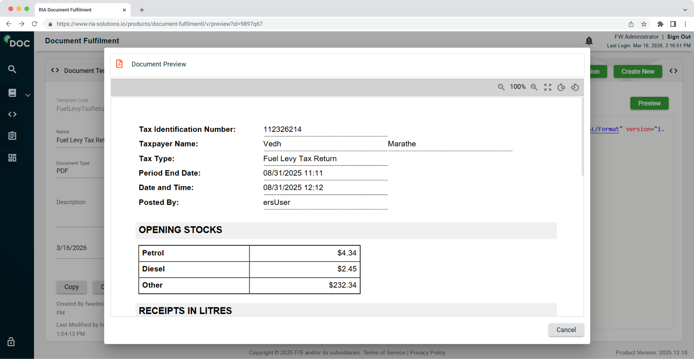 Document Fulfilment product interface